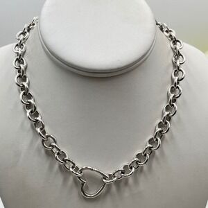 Tiffany and Co. Sterling Silver 925 Heart Clasp Chain Choker Chunky Necklace 16"